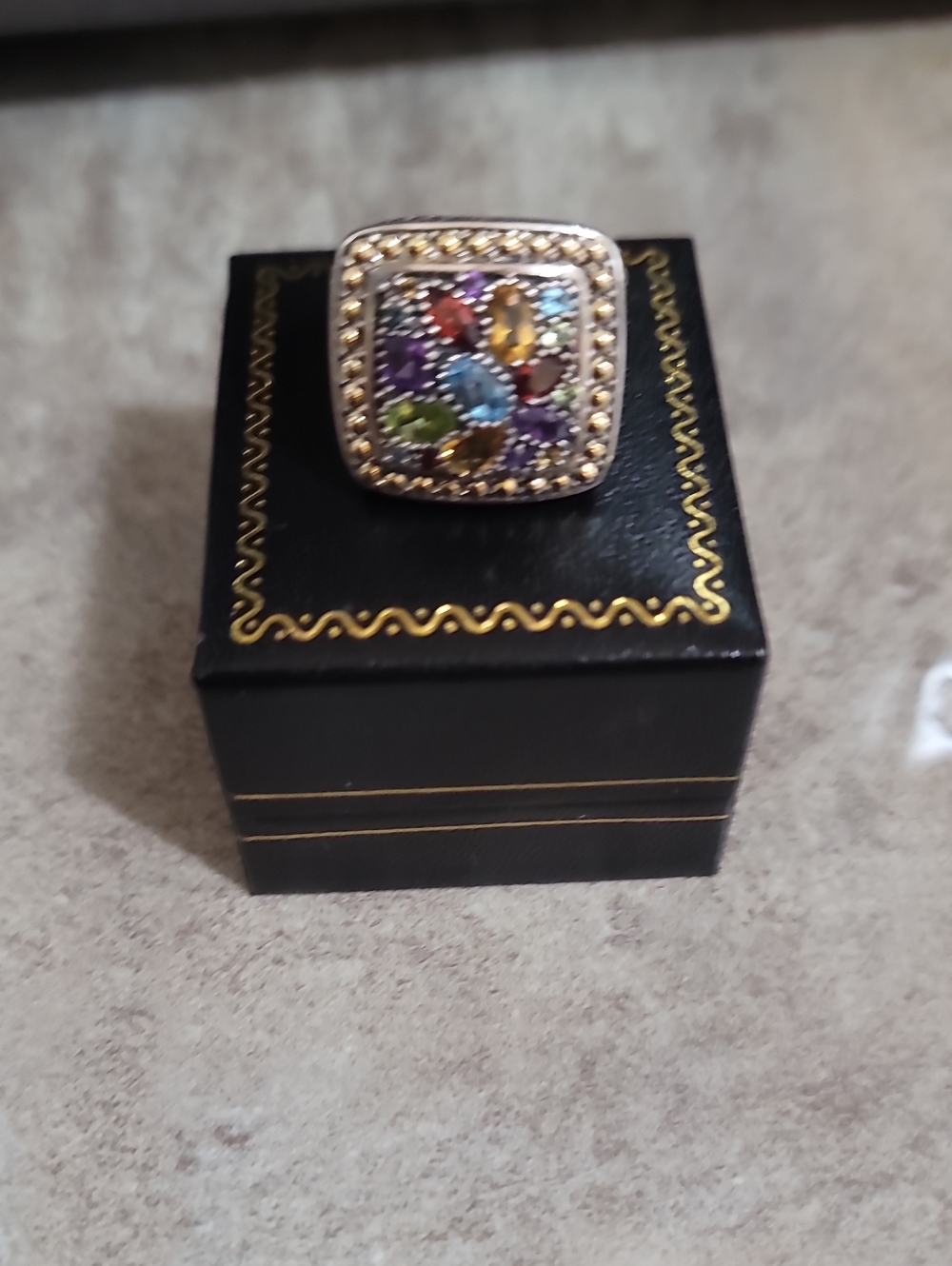 Multicolor Gemstone Square Cocktail Ring - Women Jewelry.Authentic Effy Jewelry